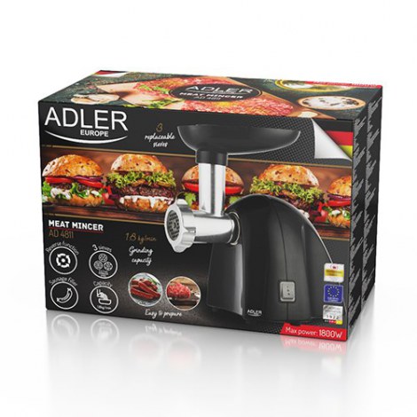 Adler | Meat mincer | AD 4811 | Black | 600 W | Number of speeds 1 | Throughput (kg/min) 1.8 | 3 replaceable sieves: 3mm for gri - 8